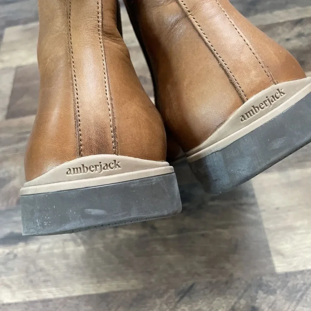 Amberjack Tan Leather Chelsea Ankle Boots Pull On Round Toe for Men Sz 11.5